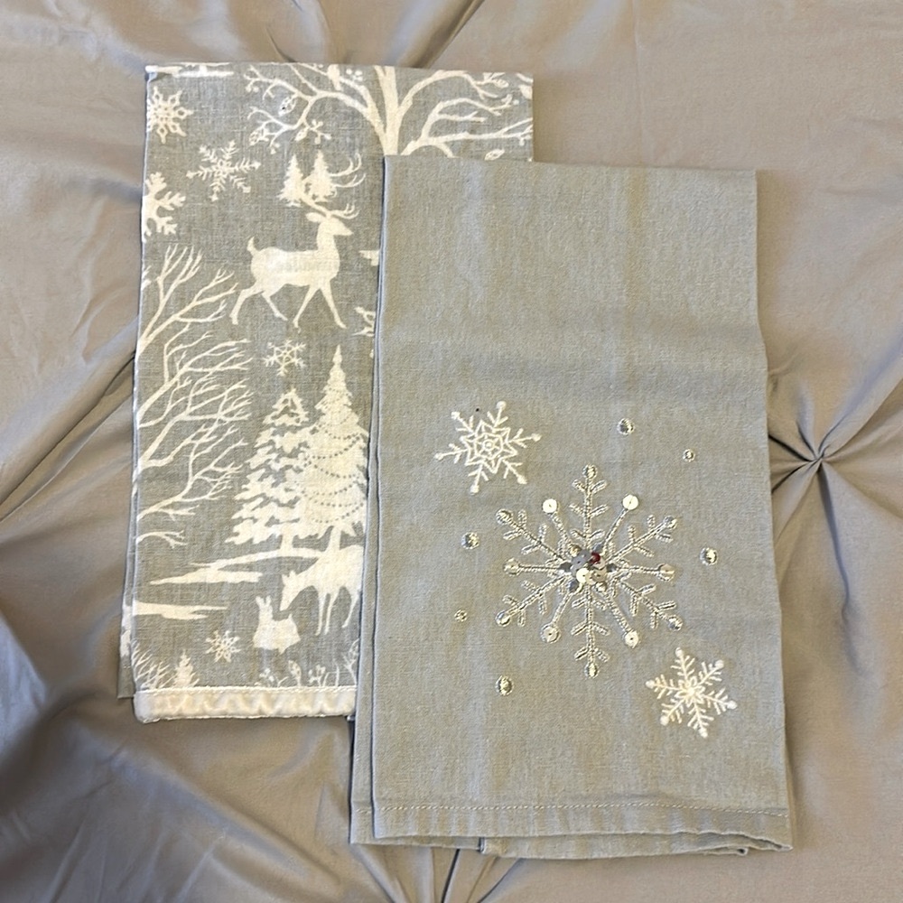 Pottery Barn Embroidered Linen Tea Hand Towels